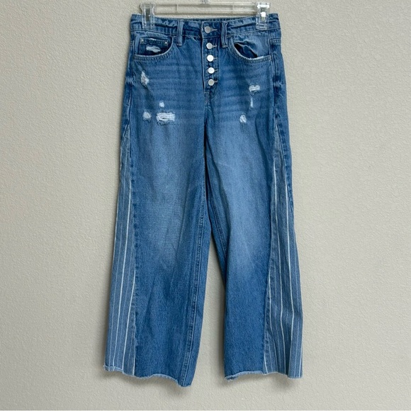 Mica Denim Button Fly Distressed Wide Leg Jeans Women’s 26 (Fits Like 24/25) - Picture 1 of 11